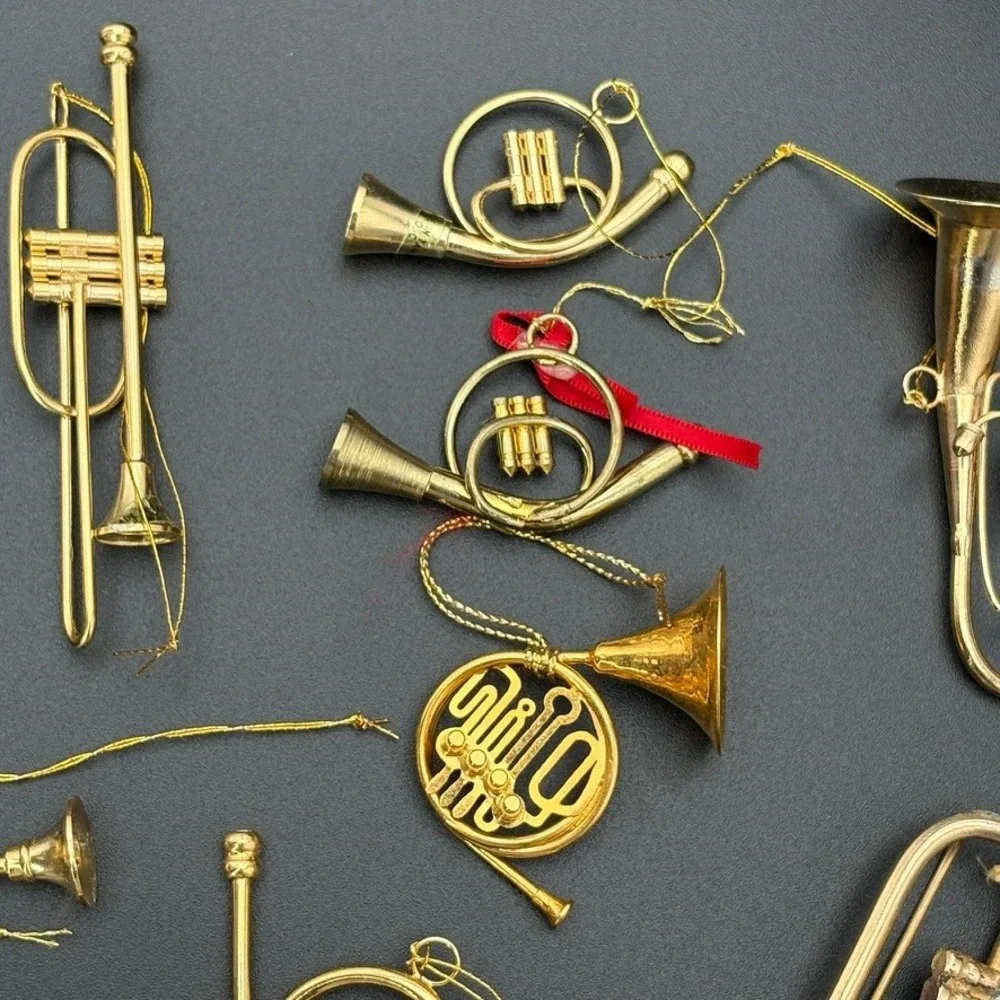 12pc Vintage Gold Brass Miniature Musical Instrument‎ Christmas Ornaments Lot